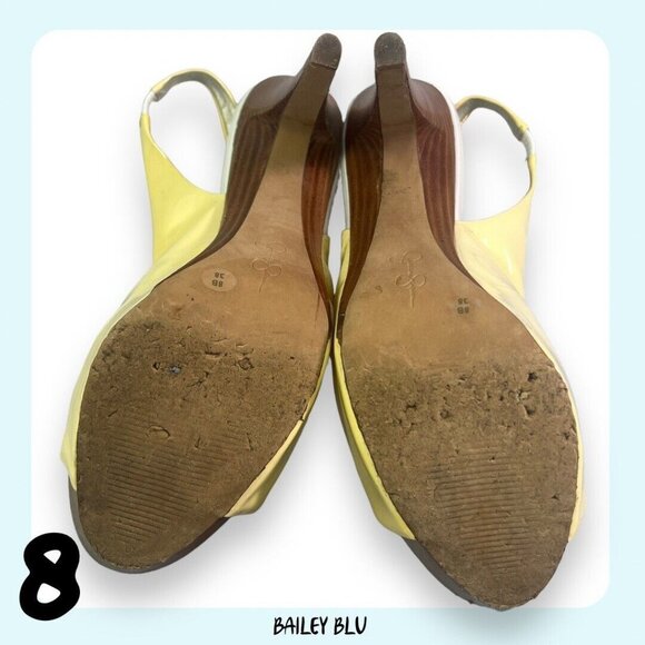 JESSICA SIMPSON Astor White Pale Yellow Patent Leather Peep Toe Pump Heel - Picture 8 of 9